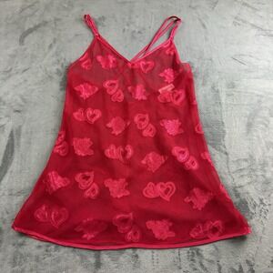 Vintage Jones New York Womens Tank Size M Red Sheer Hearts Strappy Fairycore 90s